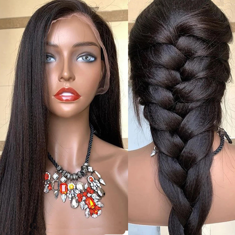 Long Natural Straight Wig with Long Bangs