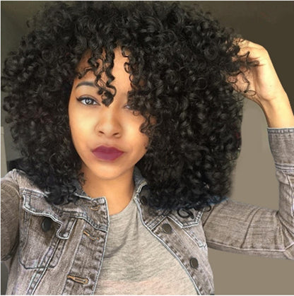 Short Curly Wig with Long Bangs – High Temperature Synthetic Fiber