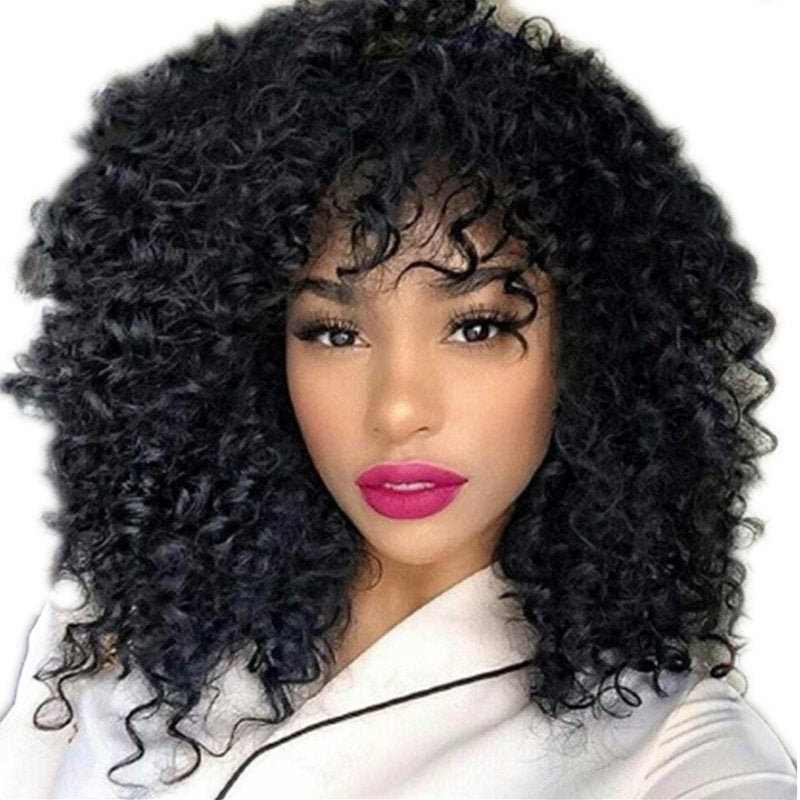 Short Curly Wig with Long Bangs – High Temperature Synthetic Fiber
